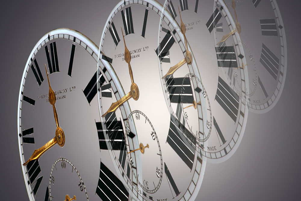 grayscale photography of clock